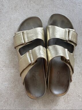 Aldo Metallic Gold Double Strap Slide Sandals
